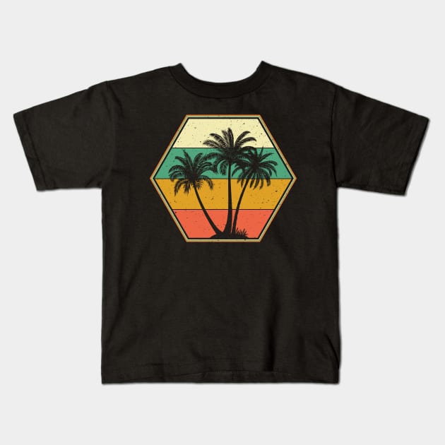 Palm Tree Vintage Retro Style Tropical Beach Themed Kids T-Shirt by aneisha